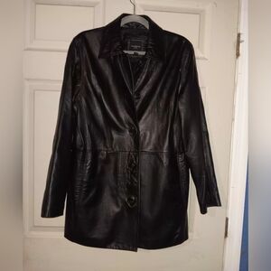 Colebrook Classic Black Buttery Soft Leather Jacket Womens Sz M Button Front